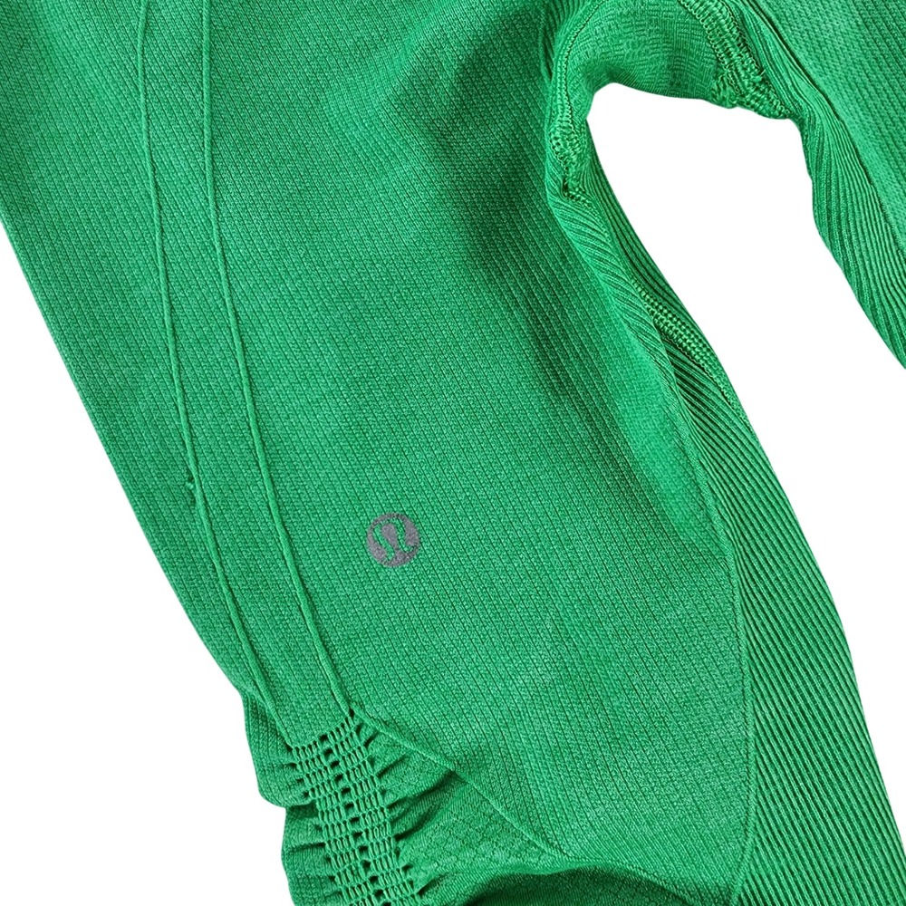 Lululemon In The Flow Crop leggings Women 4 Green Bean Seamless Ruched Leggings